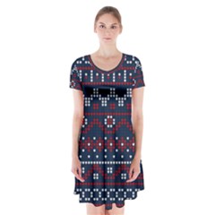 Christmas-concept-with-knitted-pattern Short Sleeve V-neck Flare Dress by Amaryn4rt