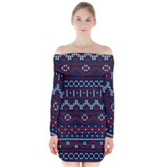 Christmas-concept-with-knitted-pattern Long Sleeve Off Shoulder Dress by Amaryn4rt