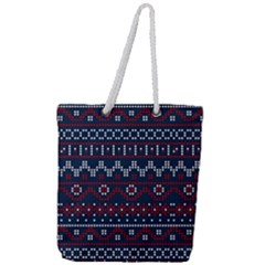 Christmas-concept-with-knitted-pattern Full Print Rope Handle Tote (large) by Amaryn4rt