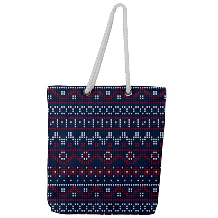 Christmas-concept-with-knitted-pattern Full Print Rope Handle Tote (Large)