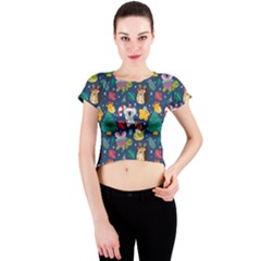 Colorful-funny-christmas-pattern  --- Crew Neck Crop Top by Amaryn4rt