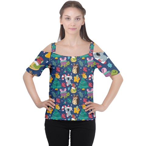 Colorful-funny-christmas-pattern  --- Cutout Shoulder T-shirt by Amaryn4rt