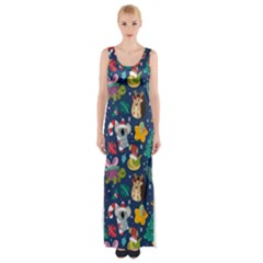 Colorful-funny-christmas-pattern  --- Thigh Split Maxi Dress