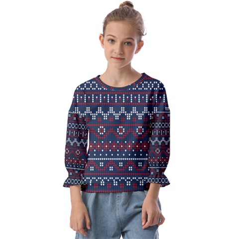 Christmas-concept-with-knitted-pattern Kids  Cuff Sleeve Top by Amaryn4rt