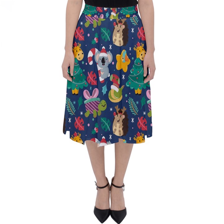 Colorful-funny-christmas-pattern  --- Classic Midi Skirt