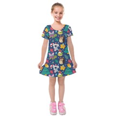 Colorful-funny-christmas-pattern  --- Kids  Short Sleeve Velvet Dress by Amaryn4rt