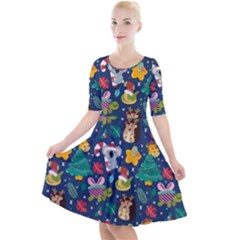 Colorful-funny-christmas-pattern  --- Quarter Sleeve A-line Dress by Amaryn4rt