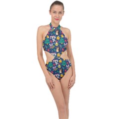 Colorful-funny-christmas-pattern  --- Halter Side Cut Swimsuit by Amaryn4rt