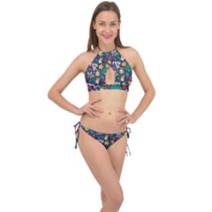 Colorful-funny-christmas-pattern  --- Cross Front Halter Bikini Set by Amaryn4rt