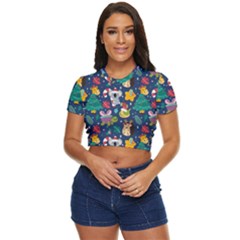 Colorful-funny-christmas-pattern  --- Side Button Cropped T-shirt by Amaryn4rt