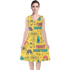 Colorful-funny-christmas-pattern Cool Ho Ho Ho Lol V-neck Midi Sleeveless Dress  by Amaryn4rt