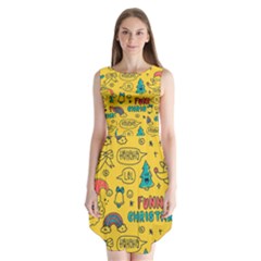 Colorful-funny-christmas-pattern Cool Ho Ho Ho Lol Sleeveless Chiffon Dress   by Amaryn4rt