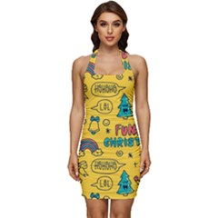 Colorful-funny-christmas-pattern Cool Ho Ho Ho Lol Sleeveless Wide Square Neckline Ruched Bodycon Dress by Amaryn4rt