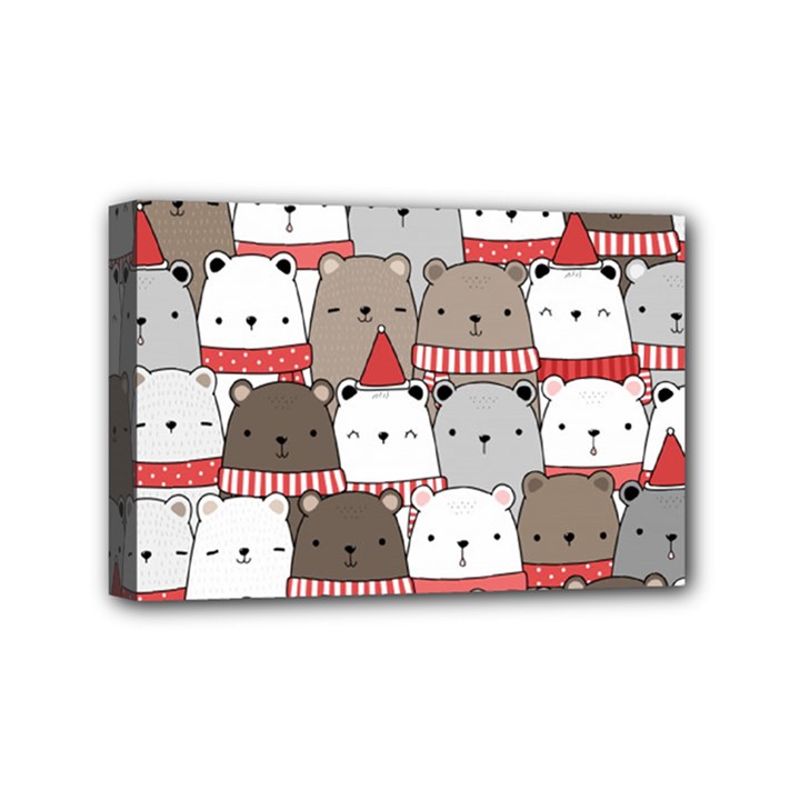 Cute Adorable Bear Merry Christmas Happy New Year Cartoon Doodle Seamless Pattern Mini Canvas 6  x 4  (Stretched)