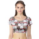 Cute Adorable Bear Merry Christmas Happy New Year Cartoon Doodle Seamless Pattern Short Sleeve Crop Top View1