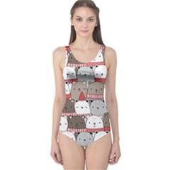 Cute Adorable Bear Merry Christmas Happy New Year Cartoon Doodle Seamless Pattern One Piece Swimsuit by Amaryn4rt