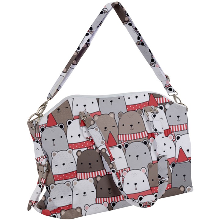 Cute Adorable Bear Merry Christmas Happy New Year Cartoon Doodle Seamless Pattern Canvas Crossbody Bag