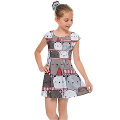 Cute Adorable Bear Merry Christmas Happy New Year Cartoon Doodle Seamless Pattern Kids  Cap Sleeve Dress by Amaryn4rt