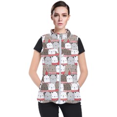 Cute Adorable Bear Merry Christmas Happy New Year Cartoon Doodle Seamless Pattern Women s Puffer Vest by Amaryn4rt