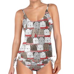 Cute Adorable Bear Merry Christmas Happy New Year Cartoon Doodle Seamless Pattern Tankini Set by Amaryn4rt