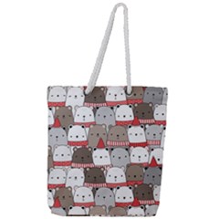 Cute Adorable Bear Merry Christmas Happy New Year Cartoon Doodle Seamless Pattern Full Print Rope Handle Tote (large) by Amaryn4rt