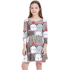 Cute Adorable Bear Merry Christmas Happy New Year Cartoon Doodle Seamless Pattern Kids  Quarter Sleeve Skater Dress by Amaryn4rt