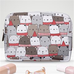 Cute Adorable Bear Merry Christmas Happy New Year Cartoon Doodle Seamless Pattern Make Up Pouch (medium) by Amaryn4rt