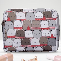 Cute Adorable Bear Merry Christmas Happy New Year Cartoon Doodle Seamless Pattern Make Up Pouch (large) by Amaryn4rt