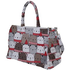 Cute Adorable Bear Merry Christmas Happy New Year Cartoon Doodle Seamless Pattern Duffel Travel Bag by Amaryn4rt