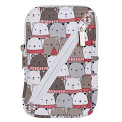 Cute Adorable Bear Merry Christmas Happy New Year Cartoon Doodle Seamless Pattern Belt Pouch Bag (small) by Amaryn4rt