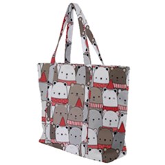 Cute Adorable Bear Merry Christmas Happy New Year Cartoon Doodle Seamless Pattern Zip Up Canvas Bag by Amaryn4rt