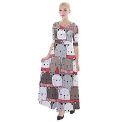 Cute Adorable Bear Merry Christmas Happy New Year Cartoon Doodle Seamless Pattern Half Sleeves Maxi Dress by Amaryn4rt