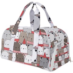 Cute Adorable Bear Merry Christmas Happy New Year Cartoon Doodle Seamless Pattern Burner Gym Duffel Bag by Amaryn4rt