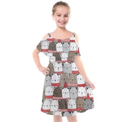 Cute Adorable Bear Merry Christmas Happy New Year Cartoon Doodle Seamless Pattern Kids  Cut Out Shoulders Chiffon Dress by Amaryn4rt