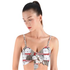 Cute Adorable Bear Merry Christmas Happy New Year Cartoon Doodle Seamless Pattern Woven Tie Front Bralet