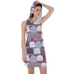 Cute Adorable Bear Merry Christmas Happy New Year Cartoon Doodle Seamless Pattern Racer Back Hoodie Dress by Amaryn4rt