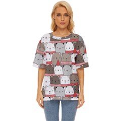 Cute Adorable Bear Merry Christmas Happy New Year Cartoon Doodle Seamless Pattern Oversized Basic T-shirt by Amaryn4rt