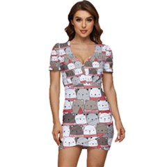 Cute Adorable Bear Merry Christmas Happy New Year Cartoon Doodle Seamless Pattern Low Cut Cap Sleeve Mini Dress by Amaryn4rt