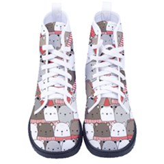 Cute Adorable Bear Merry Christmas Happy New Year Cartoon Doodle Seamless Pattern Men s High-top Canvas Sneakers by Amaryn4rt