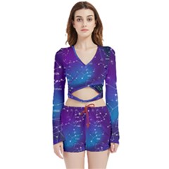 Realistic-night-sky-poster-with-constellations Velvet Wrap Crop Top And Shorts Set by Amaryn4rt