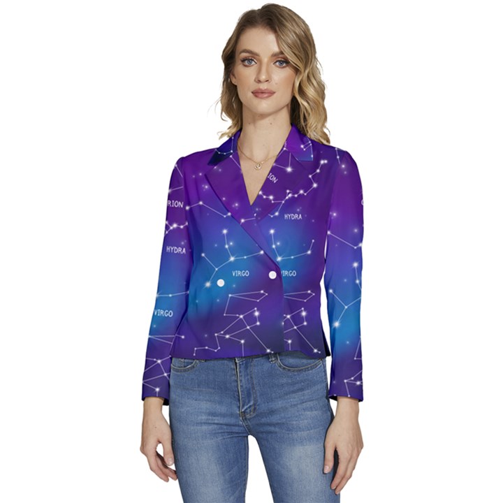 Realistic-night-sky-poster-with-constellations Women s Long Sleeve Revers Collar Cropped Jacket