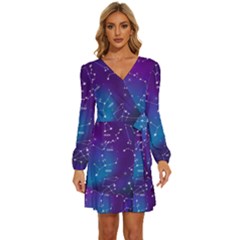 Realistic-night-sky-poster-with-constellations Long Sleeve Waist Tie Ruffle Velvet Dress by Amaryn4rt