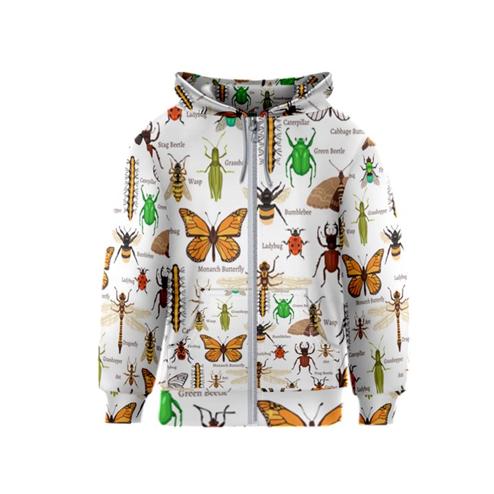 Insects-seamless-pattern Kids  Zipper Hoodie