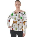 Insects-seamless-pattern Off Shoulder Long Sleeve Velour Top View1