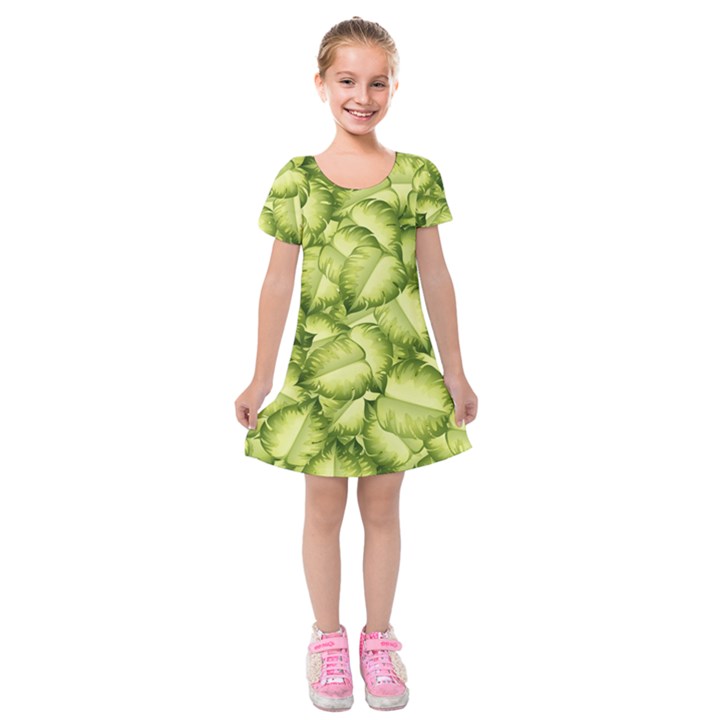 Seamless-pattern-with-green-leaves Kids  Short Sleeve Velvet Dress