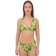 Seamless-pattern-with-green-leaves Double Strap Halter Bikini Set by Amaryn4rt