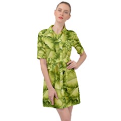 Seamless-pattern-with-green-leaves Belted Shirt Dress by Amaryn4rt