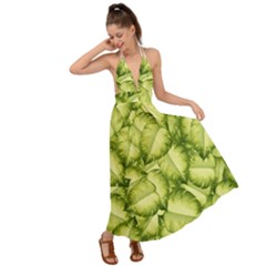 Seamless-pattern-with-green-leaves Backless Maxi Beach Dress by Amaryn4rt