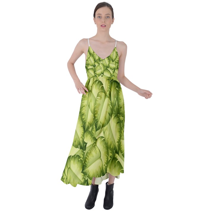 Seamless-pattern-with-green-leaves Tie Back Maxi Dress