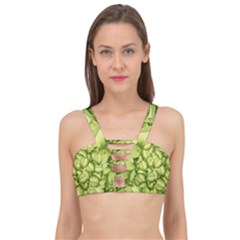 Seamless-pattern-with-green-leaves Cage Up Bikini Top